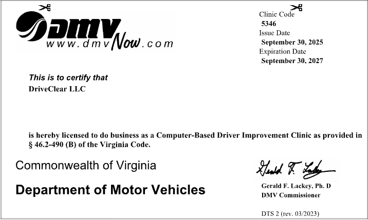 Virginia DMV Approval Letter